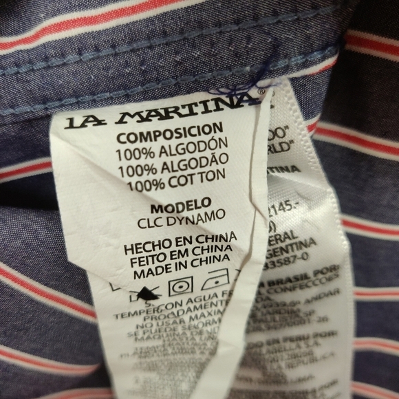 La Martina Button Down Shirt Mens Size XXL Striped Blue Red Embroidered Logo L/S - Picture 7 of 8